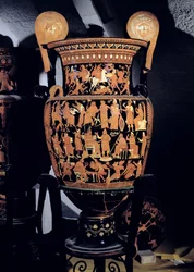 Cratère à volutes apulien à figures rouges décoré de scènes d